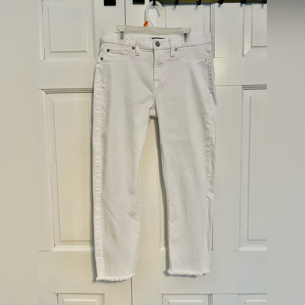 7 For All Mankind Roxanne Ankle Skinny Jeans White 28 Mid Rise Distressed Hem - Picture 3 of 8